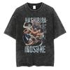 Hot Anime Demon Slayer Kokushibo Graphic Print Washed T Shirt Men Vintage Cotton Tshirts Manga Casual Tee Harajuku Male T-shirt