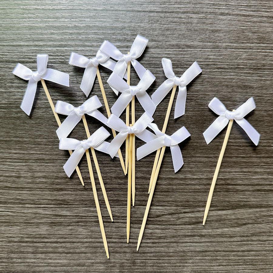 10Pcs Disposable Cake Topper Picks, Dessert Baking Decorations, Fabric Bow Picks for Party Desserts and Fruit