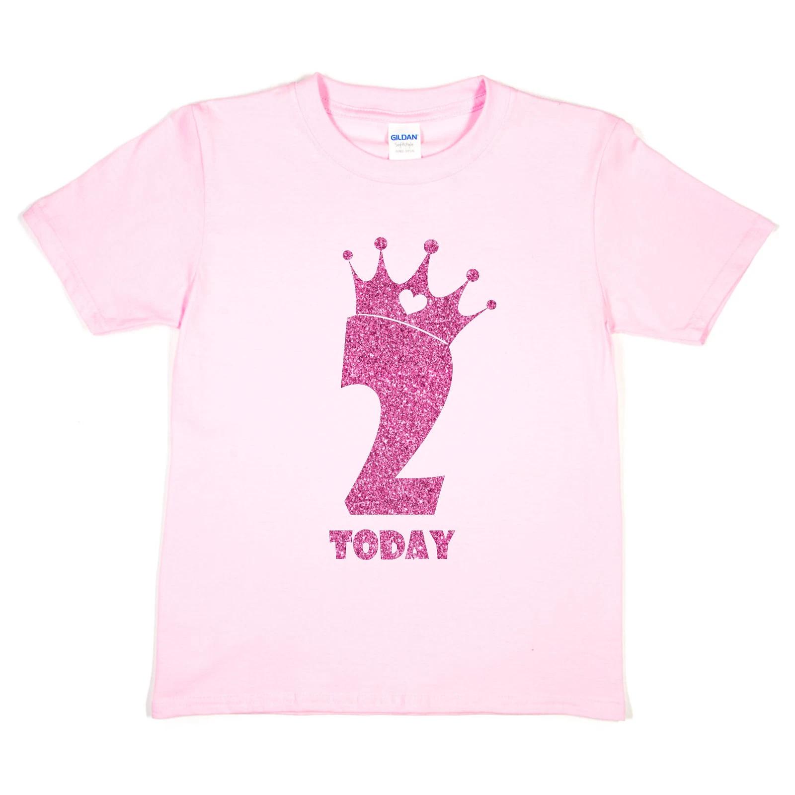 Birthday Kids 2 Today Age 2 In Pink Glitter Happy Birthday Present Kids T shirt L