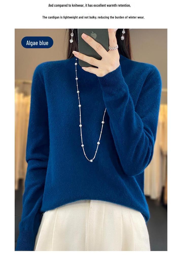 Women's Seamless Wool Sweater: Autumn/Winter Half-High Neck, Loose Fit, Knitted Base Layer