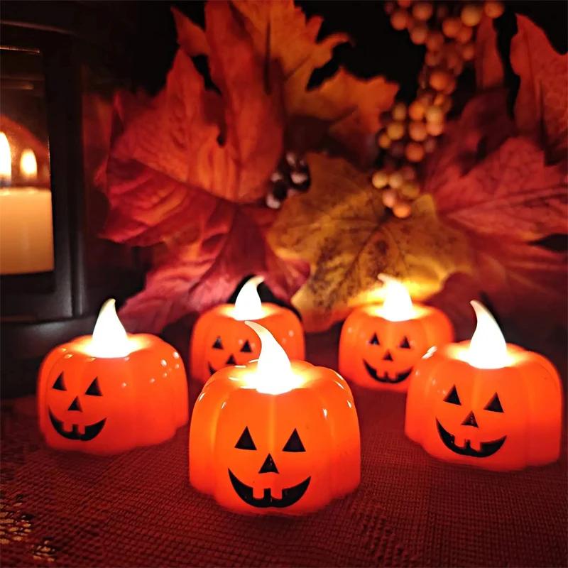 Halloween Pumpkin Flameless Candles Battery Operated Led Tea Lights Flickering Pumpkin Lamp Halloween Party Props Decoration
