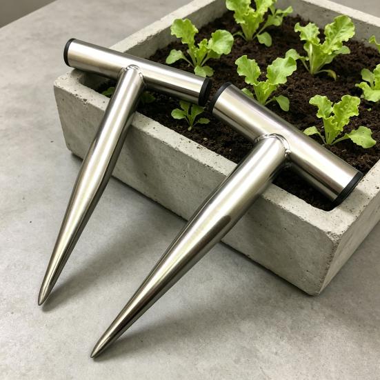 Hand-Steckwerkzeug aus Edelstahl, Pflanzlochstecher, Gartengerät mit T-Griff, Bodenstecher zum Pflanzen von Zwiebeln, Tulpen, Narzissen, Gemüse