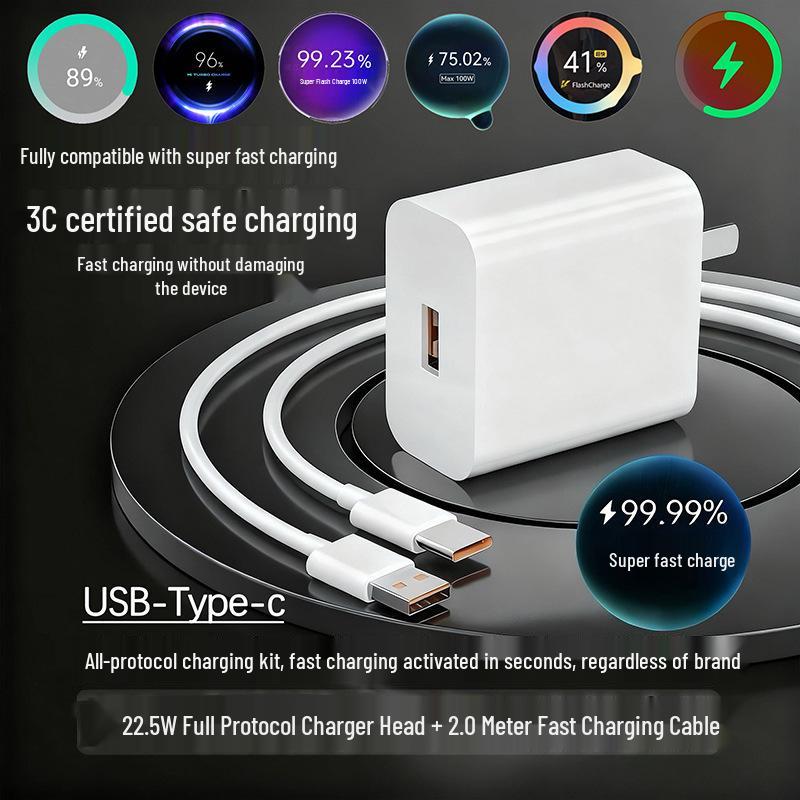 120W Universal Fast Charge 3C Certified USB-A Charger Set with Cable