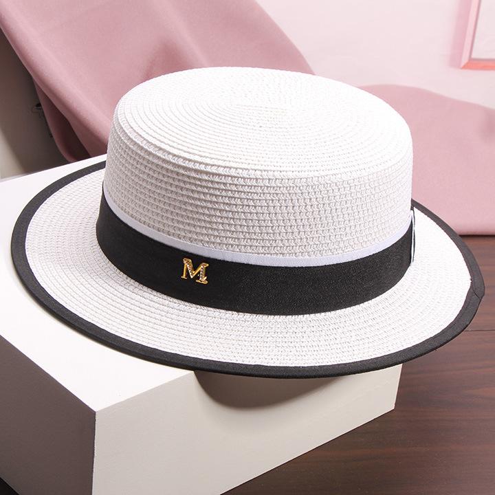 Women's Summer Travel Beach Jazz Hat Seaside Sunshade Sun Protection Straw Hat Flat Top British Hat Straw Woven