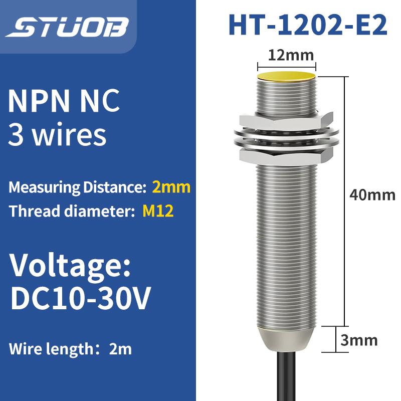 M12 3 Wire Inductive Proximity Sensor DC10-30V NPN PNP NO NC 2m Cable Metal Switch