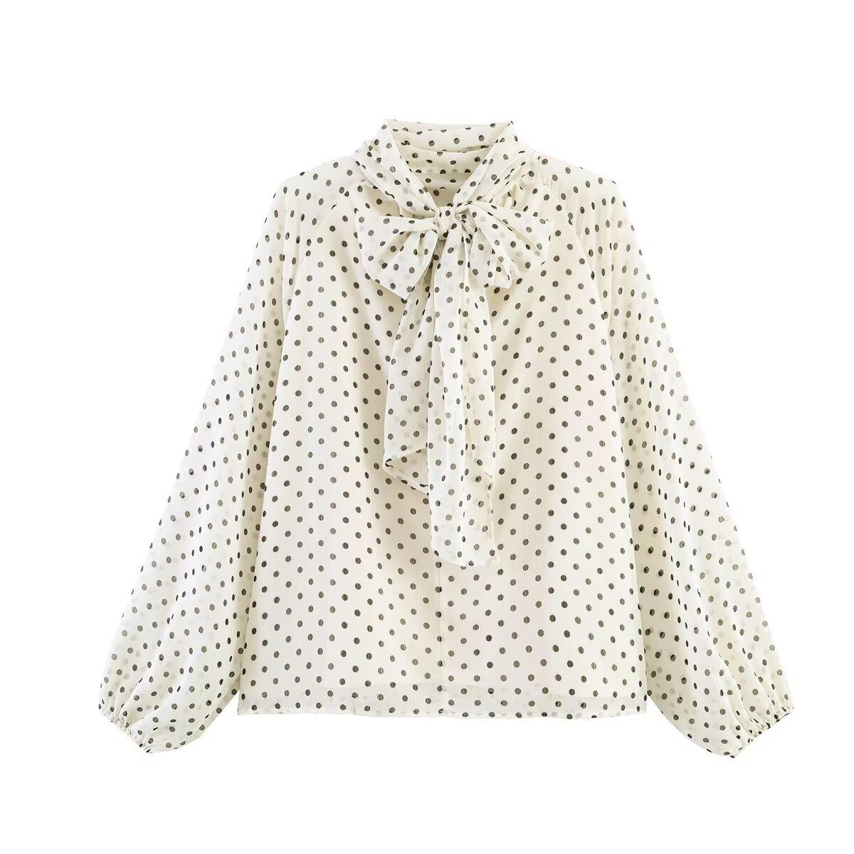 European and American women s clothing popular fashion polka dot bow top S