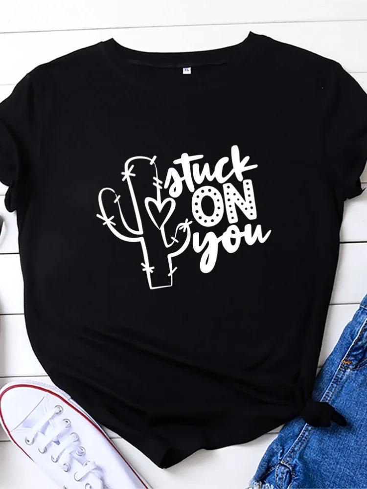 Atuck on You Cactus Print Women T Shirt Short Sleeve O Neck Loose Women Tshirt Ladies Tee Shirt Tops Camisetas Mujer