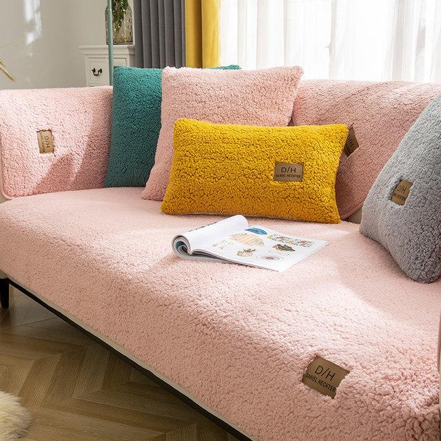 Winter Lamb Wool Sofa Towel Thicken Warm Plush Soft Smooth Sofa Mat Covers For Living Room Solid Color Anti -Slip Couch Cover