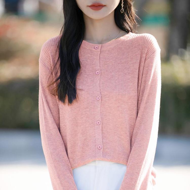 Korean Style Loose Long Sleeve Womens Cardigan Sweater Mini Coat Spring New Round Neck Knitted Outerwear