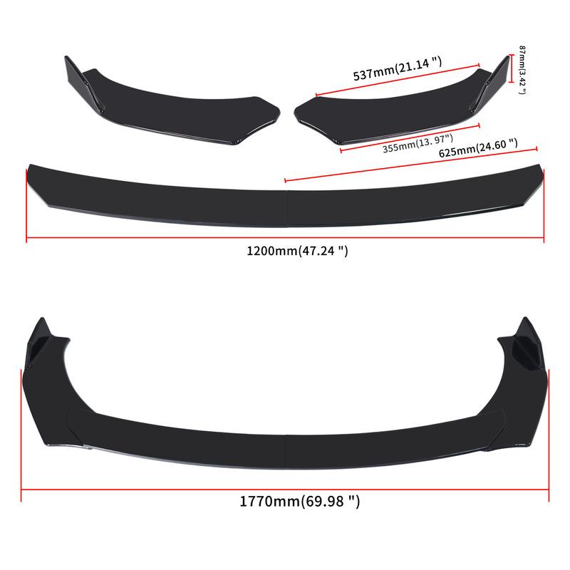 Hochwertige Autoteile Universeller Frontstoßstangen Splitter Lippe Spoiler Diffusor Body Kit Schwarze Winglets Seitenschweller Verlängerung Schutz