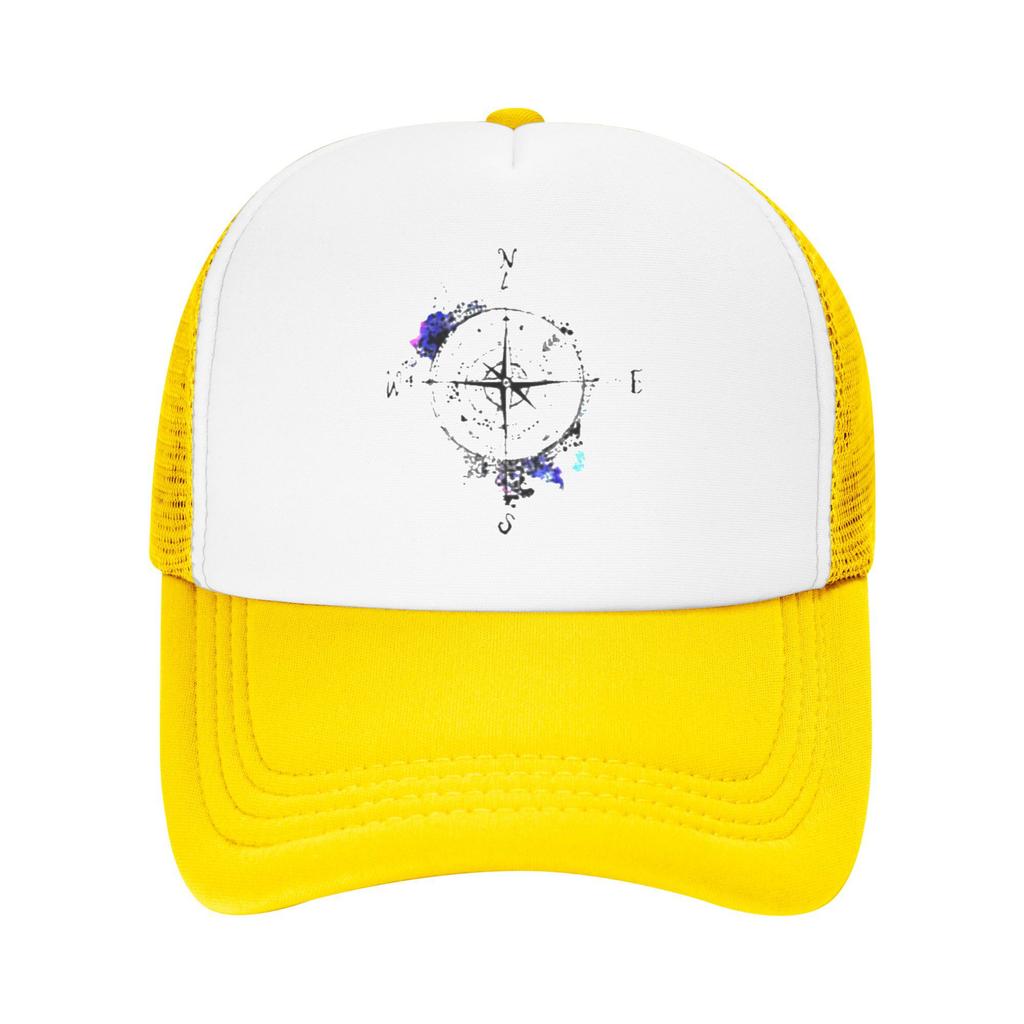 Compass Rose Watercolor Print Trucker Hat Adjustable Mesh Baseball Cap for Adult Outdoor Casual