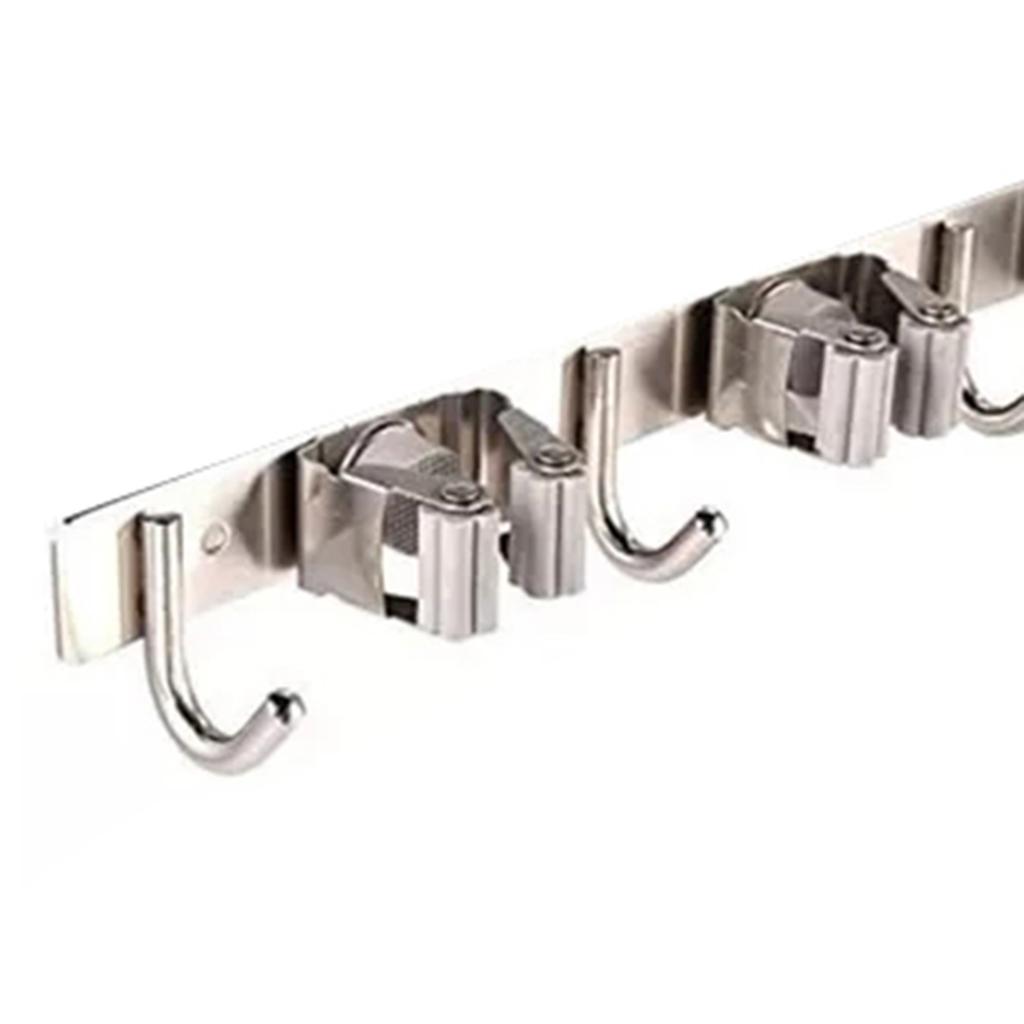 3 Racks and 4 Hooks Broom Holder Mop Hanger 304 Stainless Steel Multifunctional No Punch Laundry