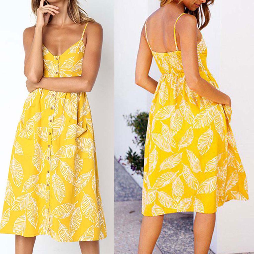 

женщины Сексуальная печать кнопки Camisole sleeveless платье принцесса платье