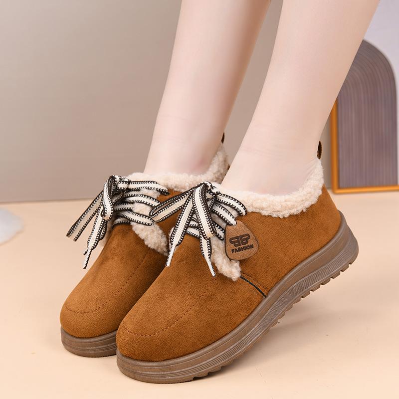Women's Fur One Thick Bottom Heightening Winter Lightweight Padded Warm Snow Boots Non-slip Wear Casual Sports Lace-up Cotton Boots