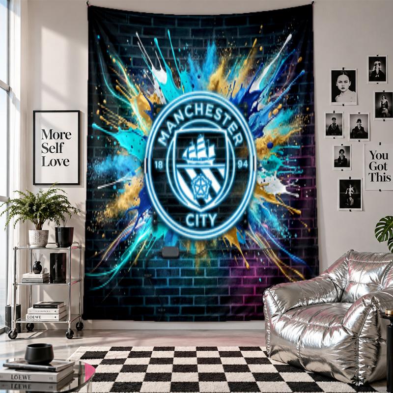 Arazzo da parete Manchester City Decorazione per la casa Tessuto da appendere a parete per camera da letto Soggiorno Sfondo