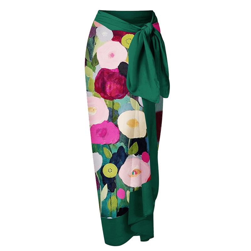 

Европейско-американский отпускной цветочный облегающий миди-платье-юбка с завязками для женщин One Size зелёный