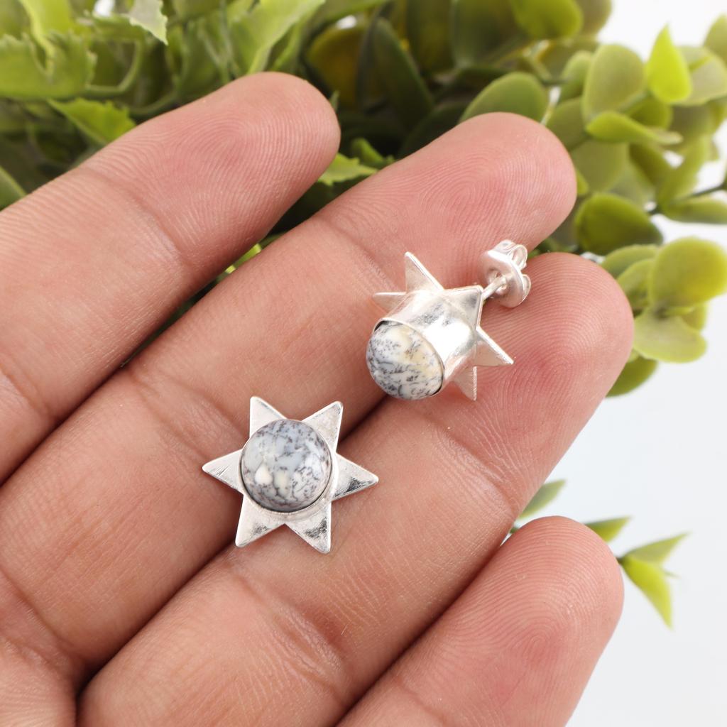 Bijuterii cu Piatră Prețioasă Opal Dendritic, Cercei din Argint Sterling Solid 925, Cercei Handmade din Argint pentru Ziua de Zi, Cadou pentru Logodnă