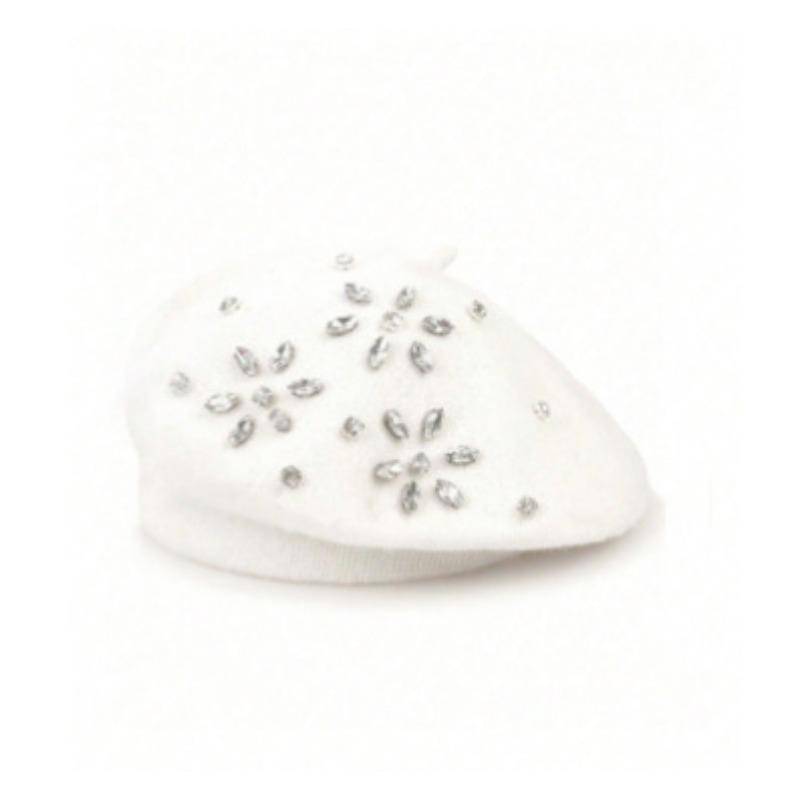 Vintage Wool Beret Flower Rhinestone Decor Women Autumn Winter Hat Multi Color