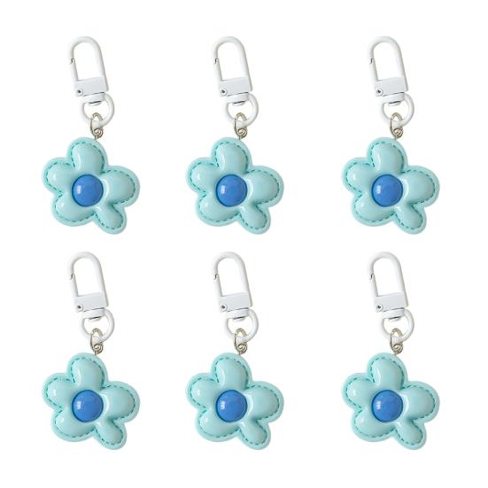 

6 шт. Брелок Текстура imitation leather Форма цветка Подвеска-брелок с пряжкой из сплава Подвеска на сумку для мобильного телефона синий
