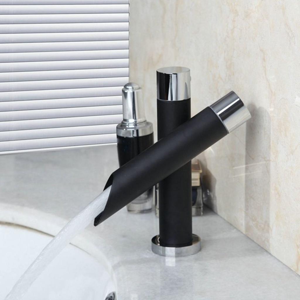 Black Bathroom Unique Single Handle Waterfall Basin Faucet Spout Mixer Tap Deck Mounted  Bronze Finished Hot & Cold Water