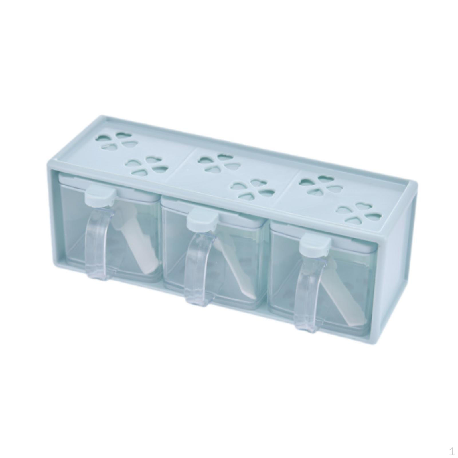 

Коробка для хранения специй с 3 отделениями и ложками для кухни