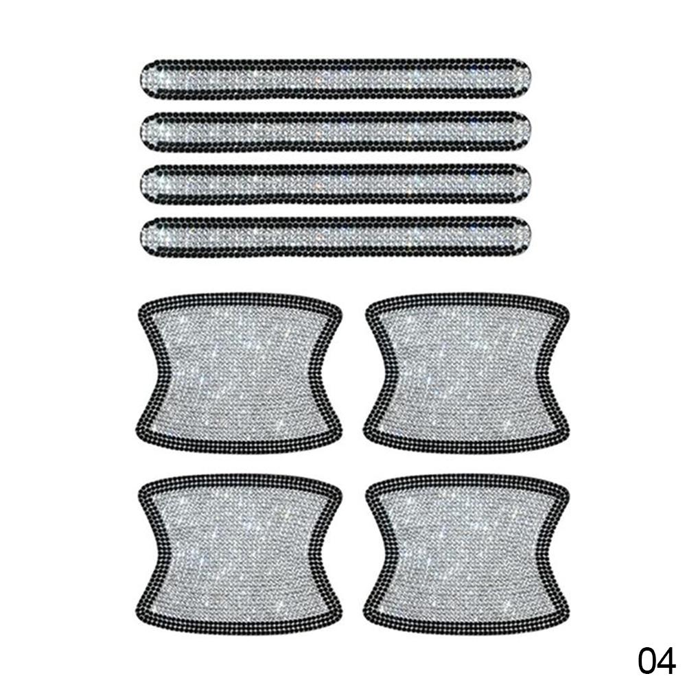8PCS Universal Car Door Handle Sticker Decal Warning Diamond Auto Strip Driving Safety Bling Car Accessories for Girls Woman