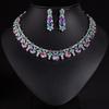 SLBRIDAL Sparkling Colorful Crystal Cubic Zircon Bridal Jewelry Set Wedding CZ Necklace Earring Women Banquet Dress Jewelry