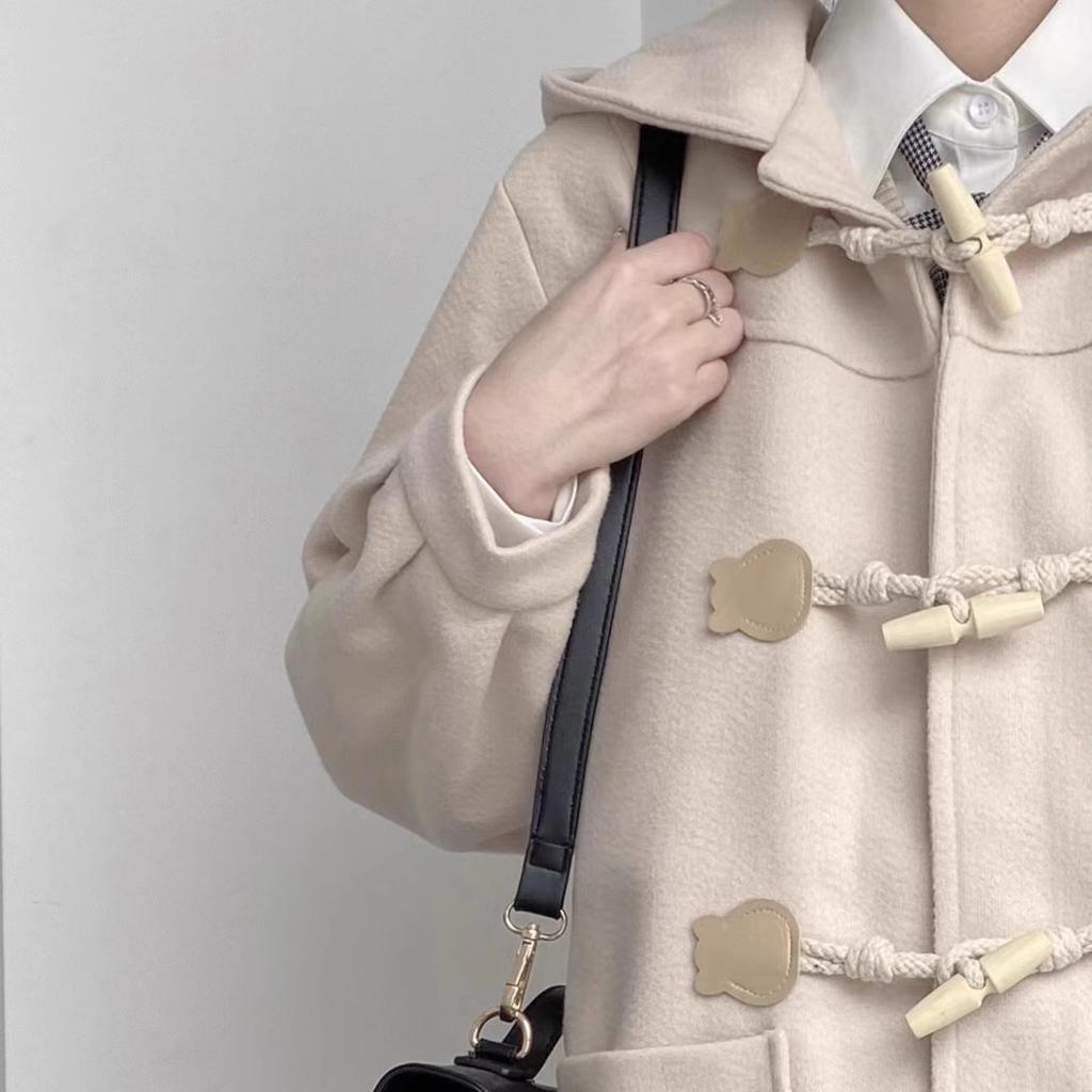 Jesień Zima Damskie Wełniane Płaszcze z Rogowymi Guzikami harajuku Styl College Gruby Casual Oversize Długi Damski Kardigan z Kapturem Mieszanki