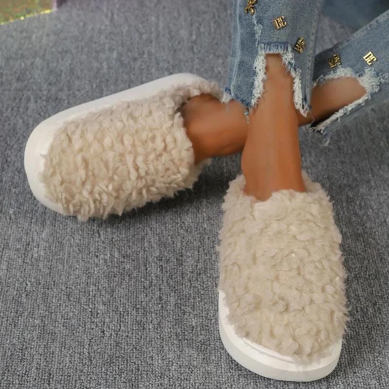 Fashion Shoes Female 2024 Plus Size Warm Women's Slippers Closed Toe Casual Slippers Women Solid Round Toe Flat with Light Ladies Shoes