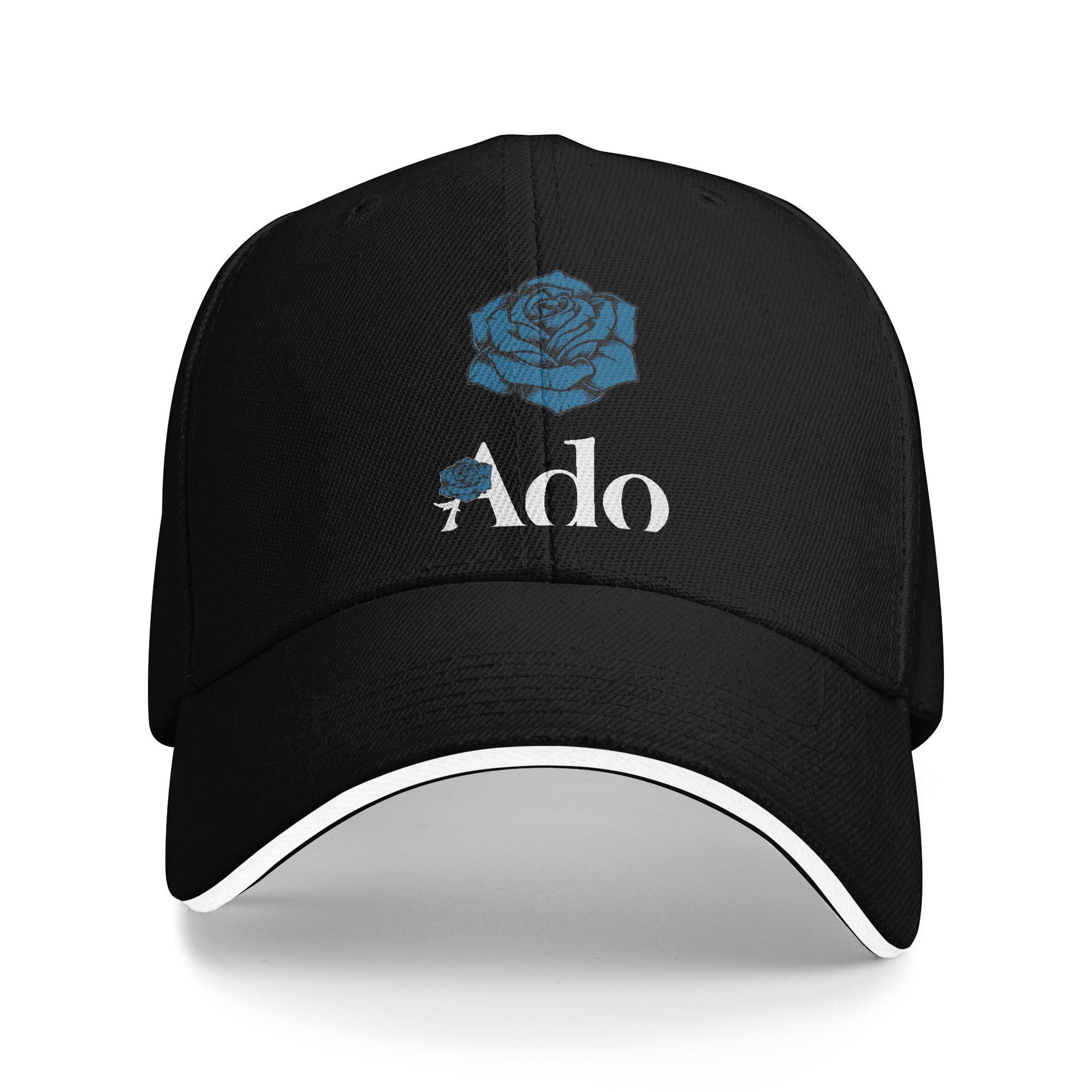 Ado Text Blaue Rose Sandwich Caps Herren Damen Goth Jrock Ästhetische Kappen Sonnenkappen Verstellbare Snapback Kappen Baseballkappe Herbst One Size black