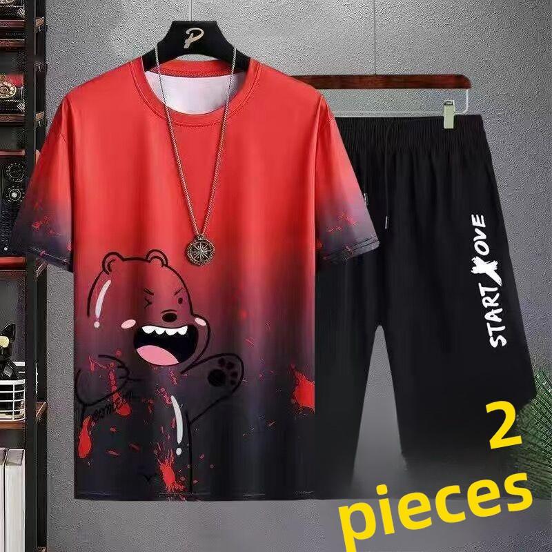 Faionable Lightweight Set for Men Summer Casual Spor Two-Piece Suit Teenage Polyester Fiber Orts