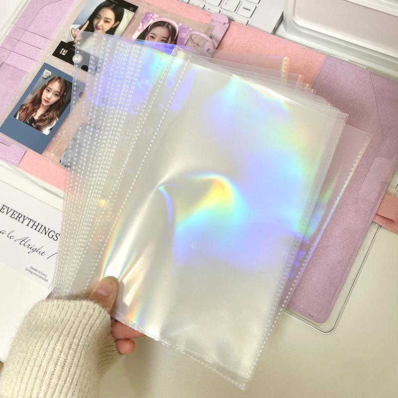A5 Laser Star Transparent File Holder Notebook 6 Hole Loose Leaf DIY Goll card Album Binder Rings PVC Storage Binding Folder