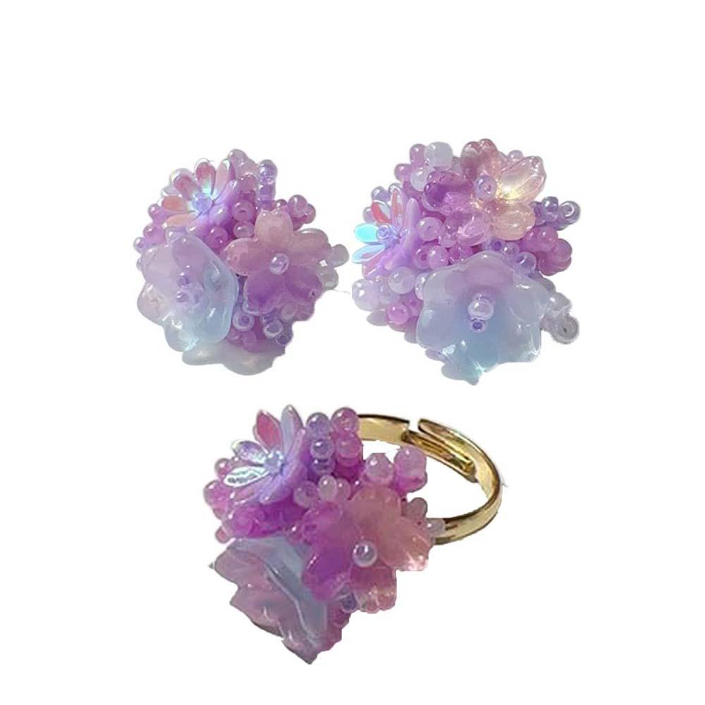 

3pcs/set Beads Strand Flowers Ear Studs Colorful Dopamine Flower Earrings Girls Style 3