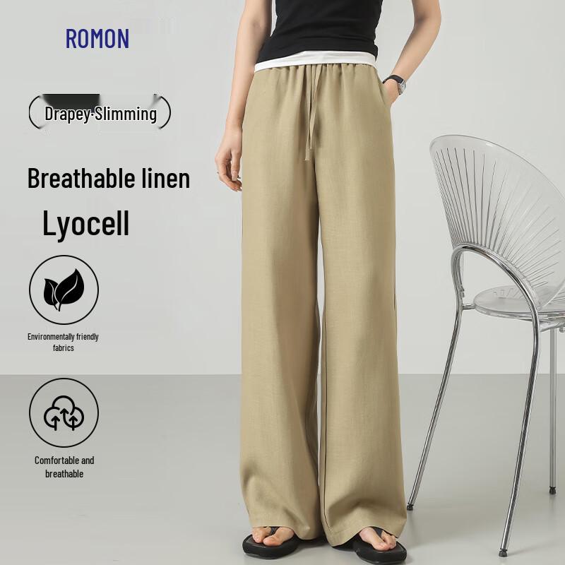 Damen Luomeng Leinen Lyocell Mischung Weitbein Freizeithose