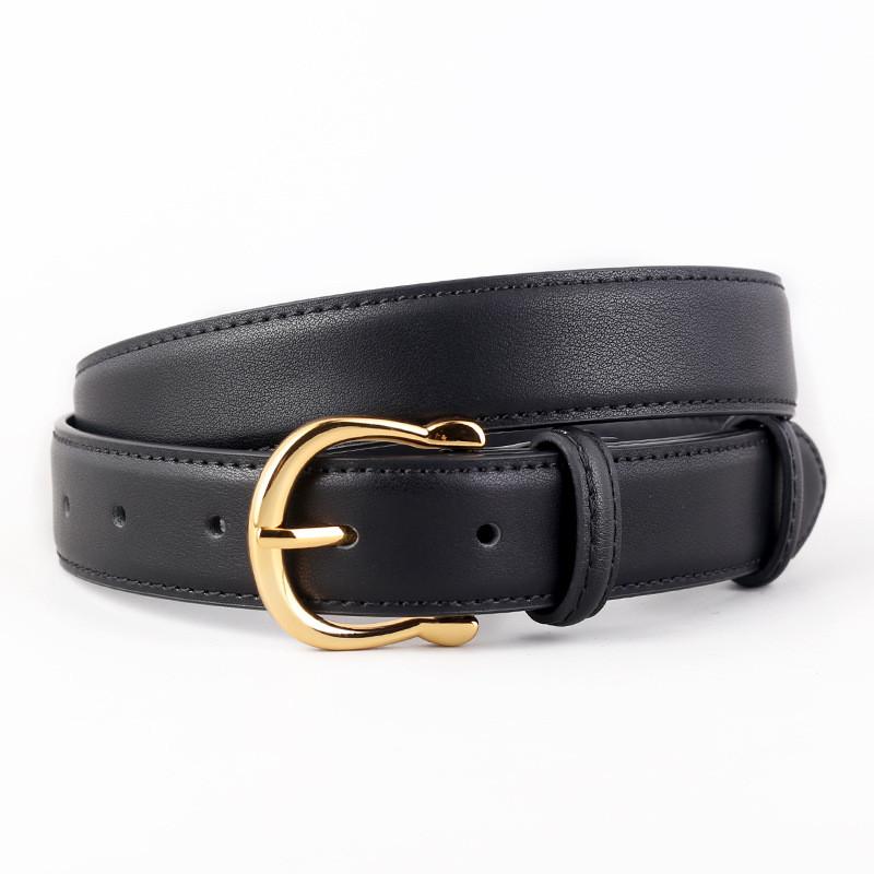 Genuine Twolayer Cowhide Leather Belt For Women With Pin Buckle For Work And Casual чёрный