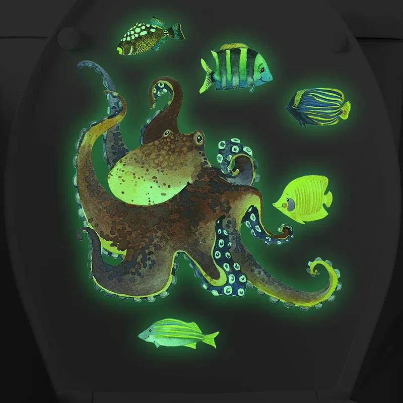 Kreslené samolepky na zeď svítící ve tmě, domácí dekorace, světelné fluorescenční nálepky s mořskými živočichy pro dekorace dětského pokoje