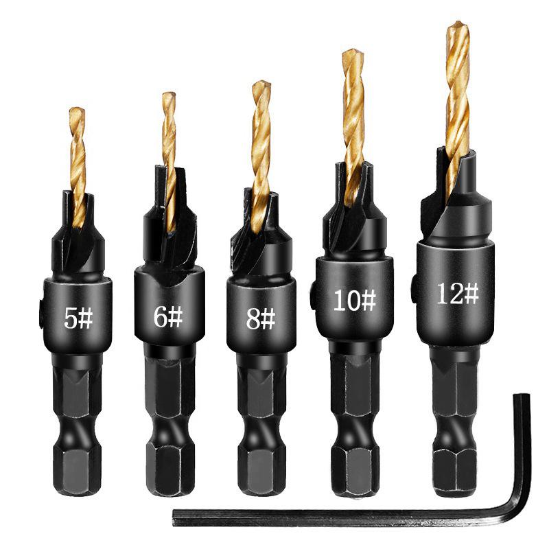 Titanium-Plated Hex Shank Countersink Drill Bit Set for Woodworking Hole Enlarging