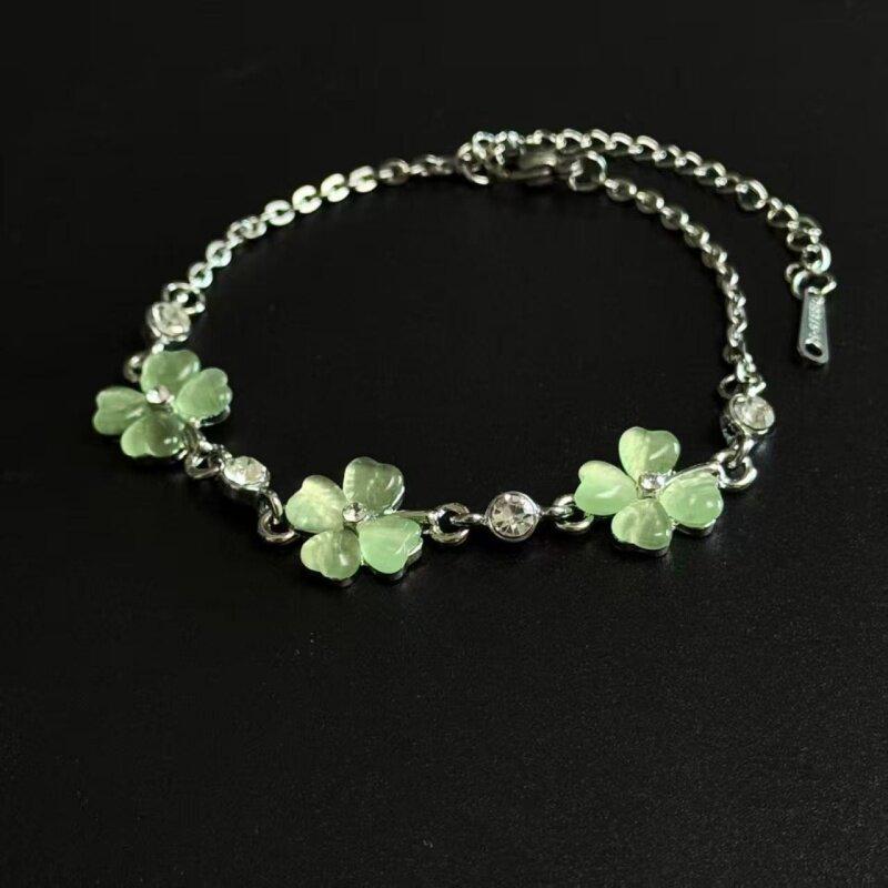 Diamond-Studded Lucky Four-Leaf Clover Bracelet - Fashionable & Versatile Women's Accessory