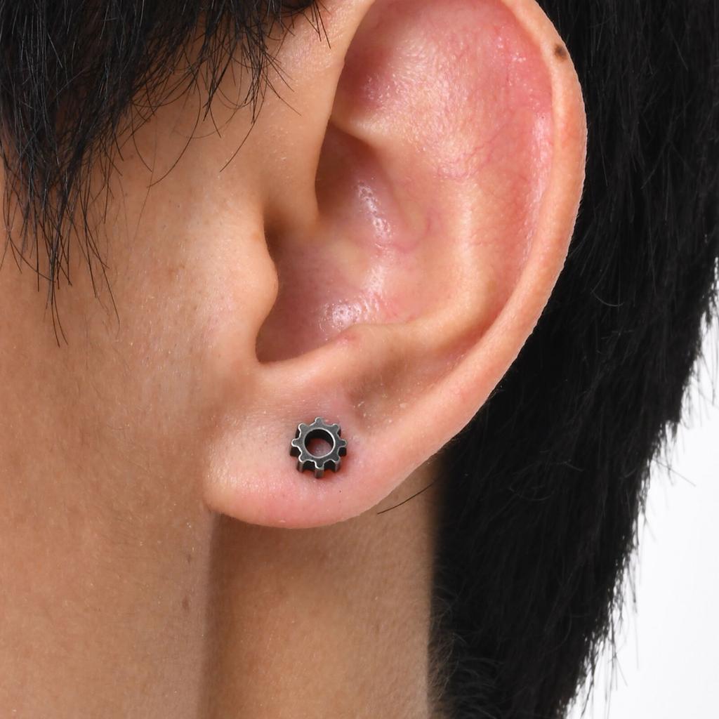 Stainless Steel Gear Stud Earrings for Men Boys,Retro Gray Ear Studs,Rock Punk Jewelry Anniversary Birthday Gifts