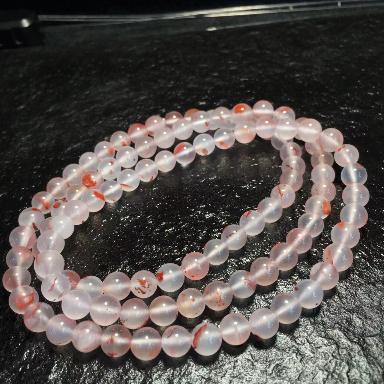 South Red Sichuan Ice Translucent Floating Flower Multi-Loop Bracelet with 7+mm Buddhist Beads