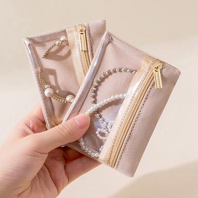 With Zipper Jewelry Bag Velvet Transparent Jewelry Organizer Pvc Storage Bag