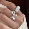 Geometric Design Chic Pearl Bow Ring In Silver For Women Trendy Jewelry Minimalist