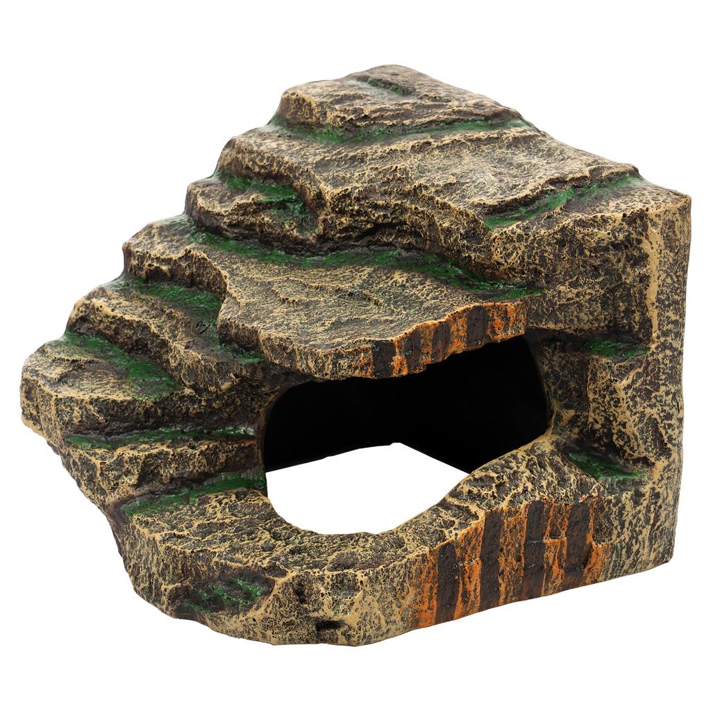 Reptile Hideout Cave Decorative Rock Basking Platform Aquarium and Terrarium Resin Ornament for Bearded Dragon Lizard Fish