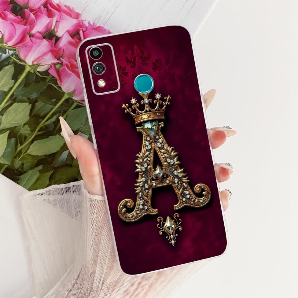 For Honor 9X Lite Case Clear Luxury A-Z Letters Fashion Crown 2D Painted Soft Casing For Honor JSN-L21 JSN-L22 JSN-L23