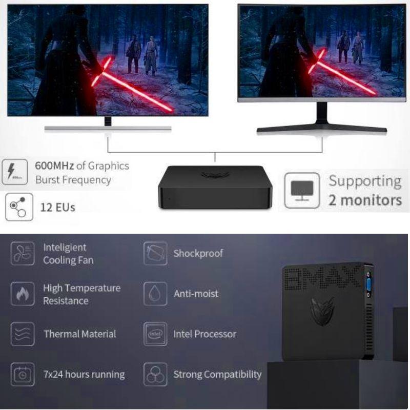 BMAX B1 Mini PC Intel Celeron J3060 Dvi branduoliai 1,6 GHz iki 2,4 GHz 4 GB LPDDR3 64 GB eMMC Intel HD Graphics Wifi bluetooth