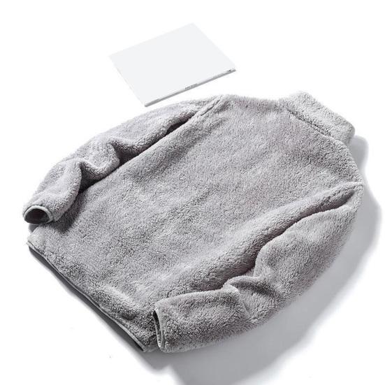 Høst Vinter Kvinner Menn Ensfarget plysj frakkstativ Krage Langermet glidelåslomme Dobbeltsidig fortykket fuskepelsjakke Streetwear