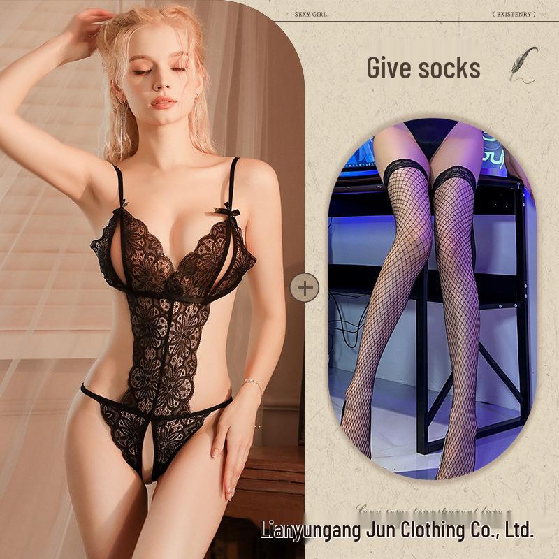 Spitzen-Dessous mit offenem Schritt: Sexy, durchsichtiger Nachthemd-Verführungsmantel