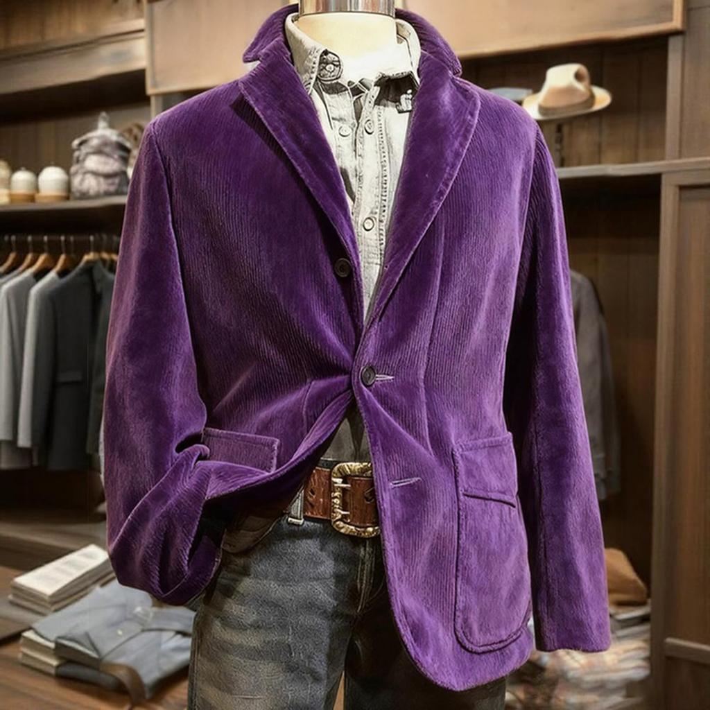 Men's Solid Color Corduroy Warm Pocket Suit Jacket Cardigan Men's Casual Suit