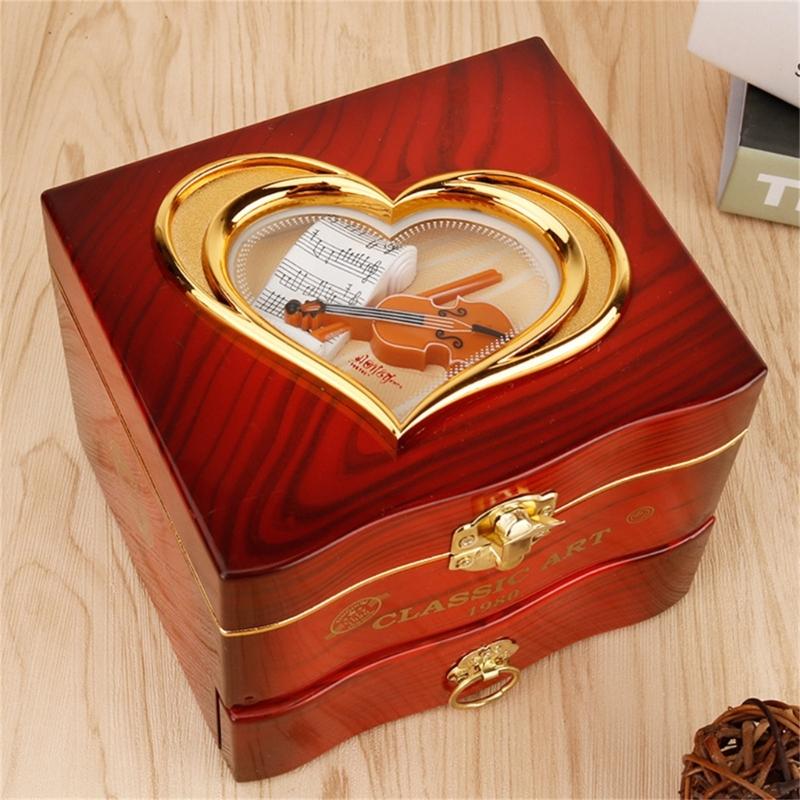 Sound Music Box With Elegant Rotating Jewelry Designs ABS Metal Wind Up Music Box for Relaxation & Decorative Use