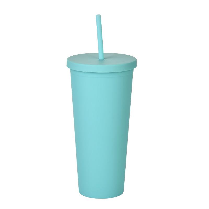Doppelschichtiger Plastikbecher mit Strohhalm 22oz Großvolumiger Outdoor-Matt-Wasserbecher